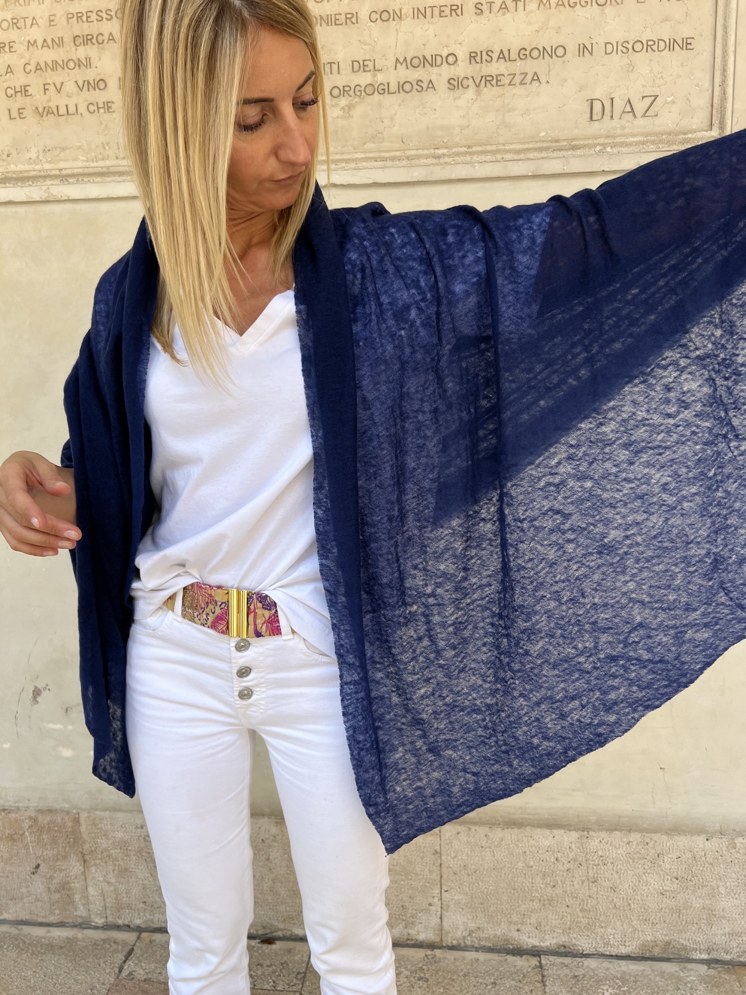 Stola in puro cashmere Blu Navy