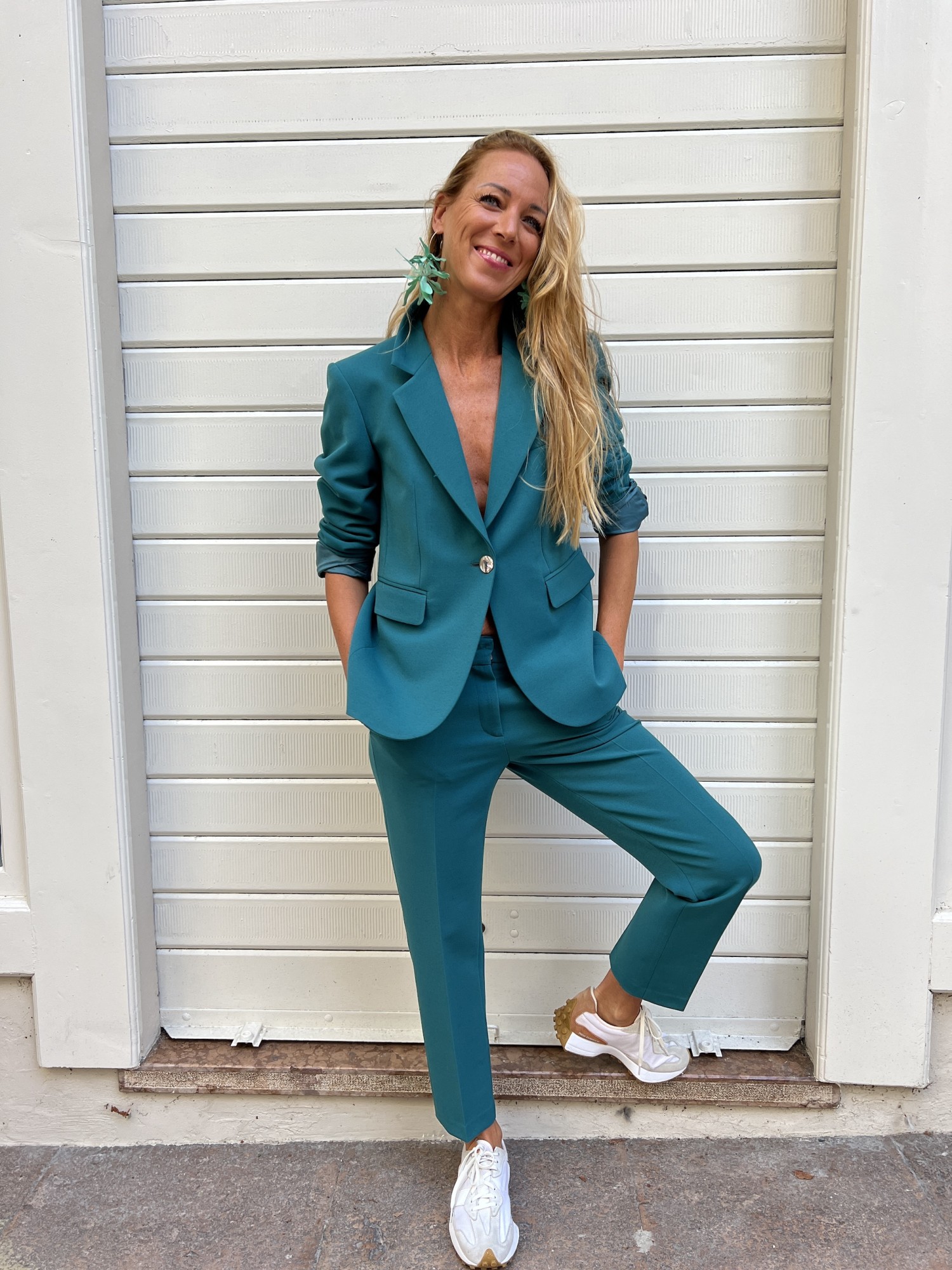 Pantalone Fiore in jersey Blu Anatra