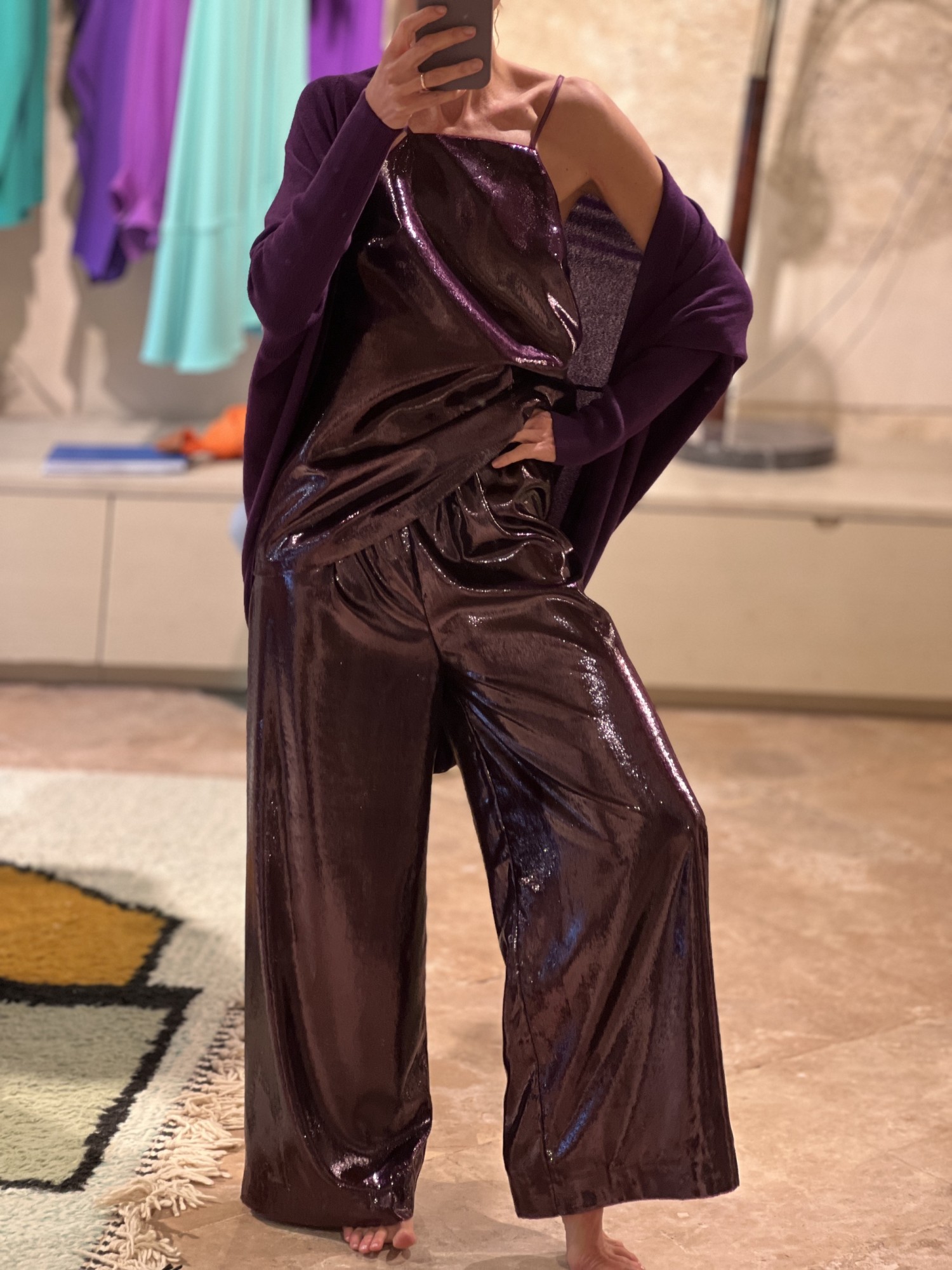 Pantalone FF Wide Fit in lurex Amarone