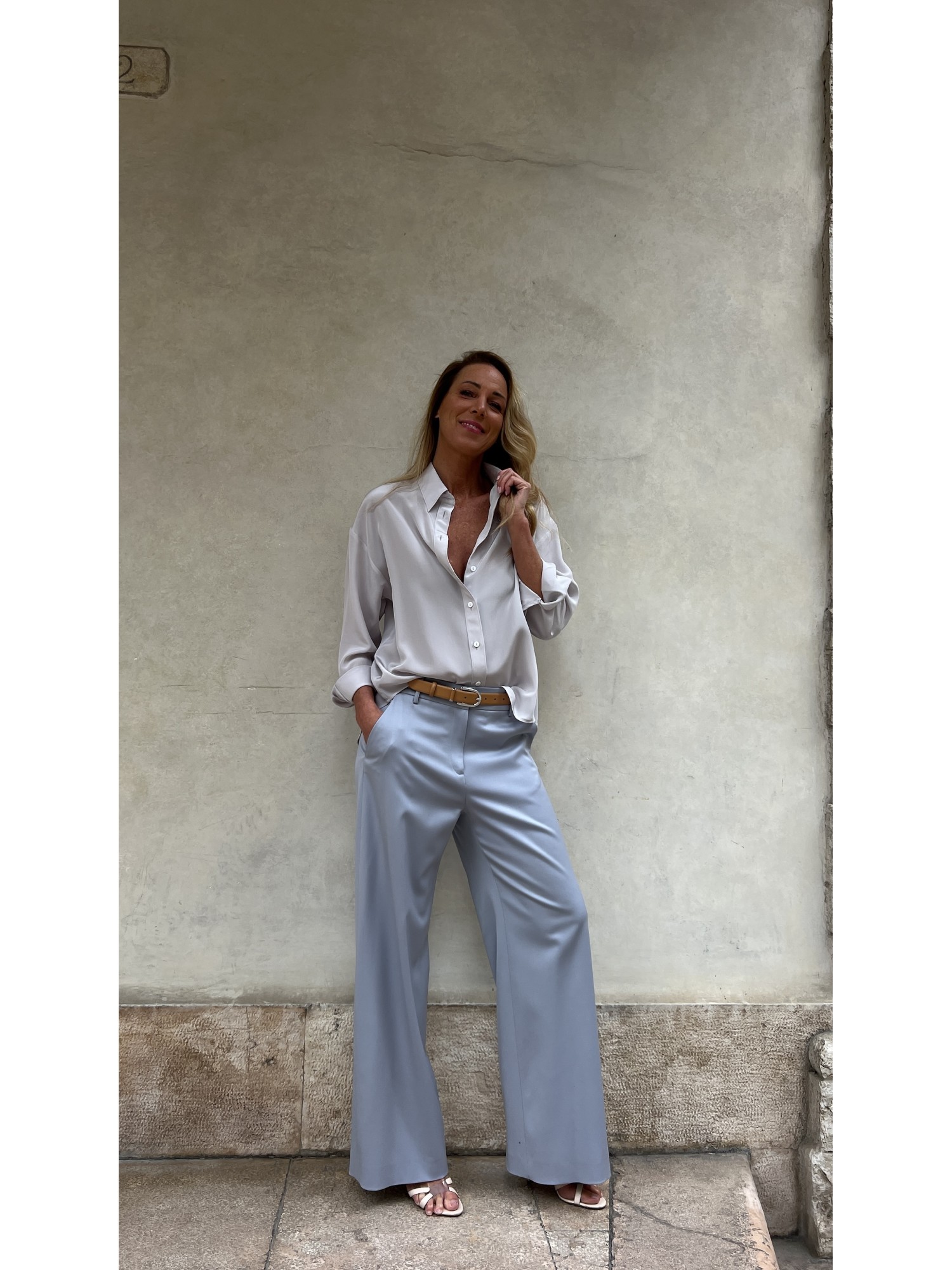 Pantalone Mary in tela di lana Cenere