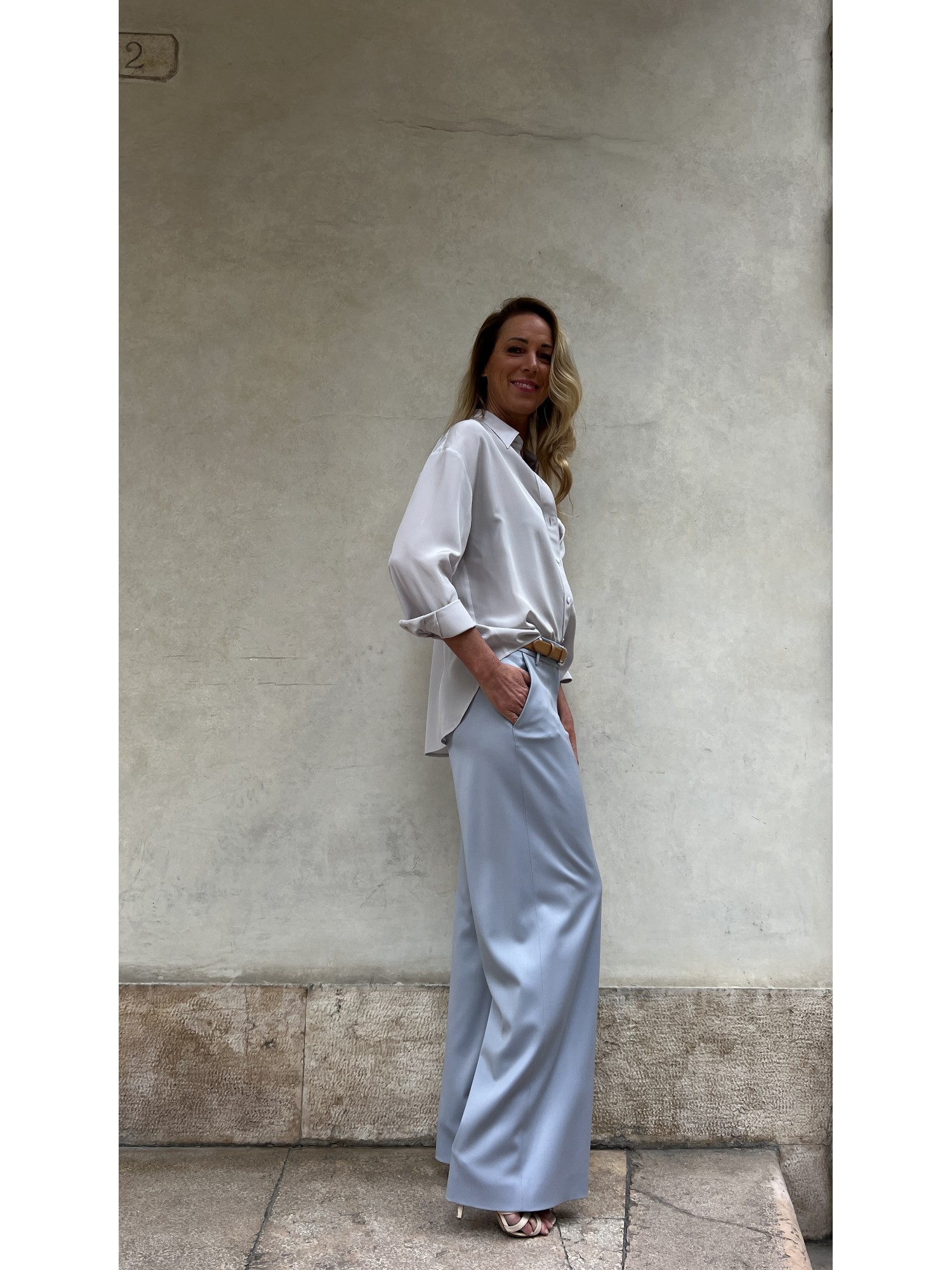 Pantalone Mary in tela di lana Cenere