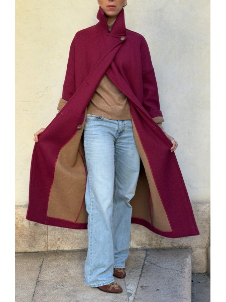 Cappotto Valeria lana bicolor Lampone