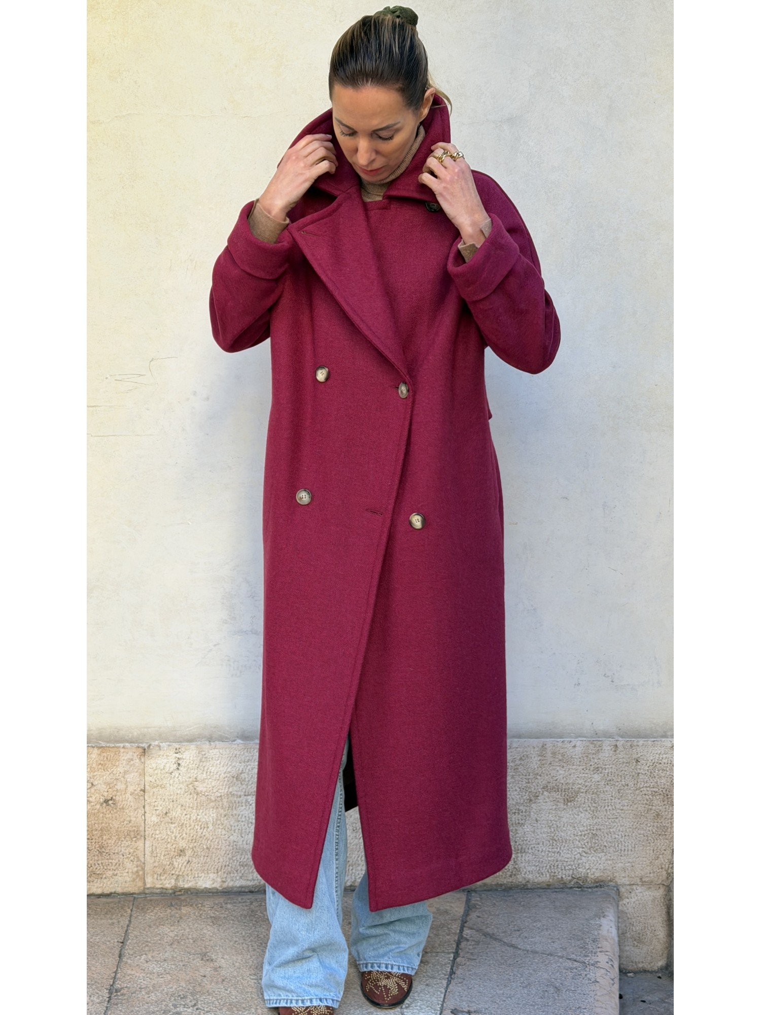 Cappotto Valeria lana bicolor Lampone