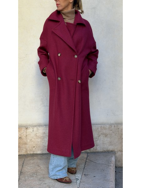Cappotto Valeria lana bicolor Lampone