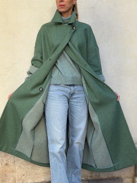 Cappotto Valeria lana bicolor Verde Eucalipto