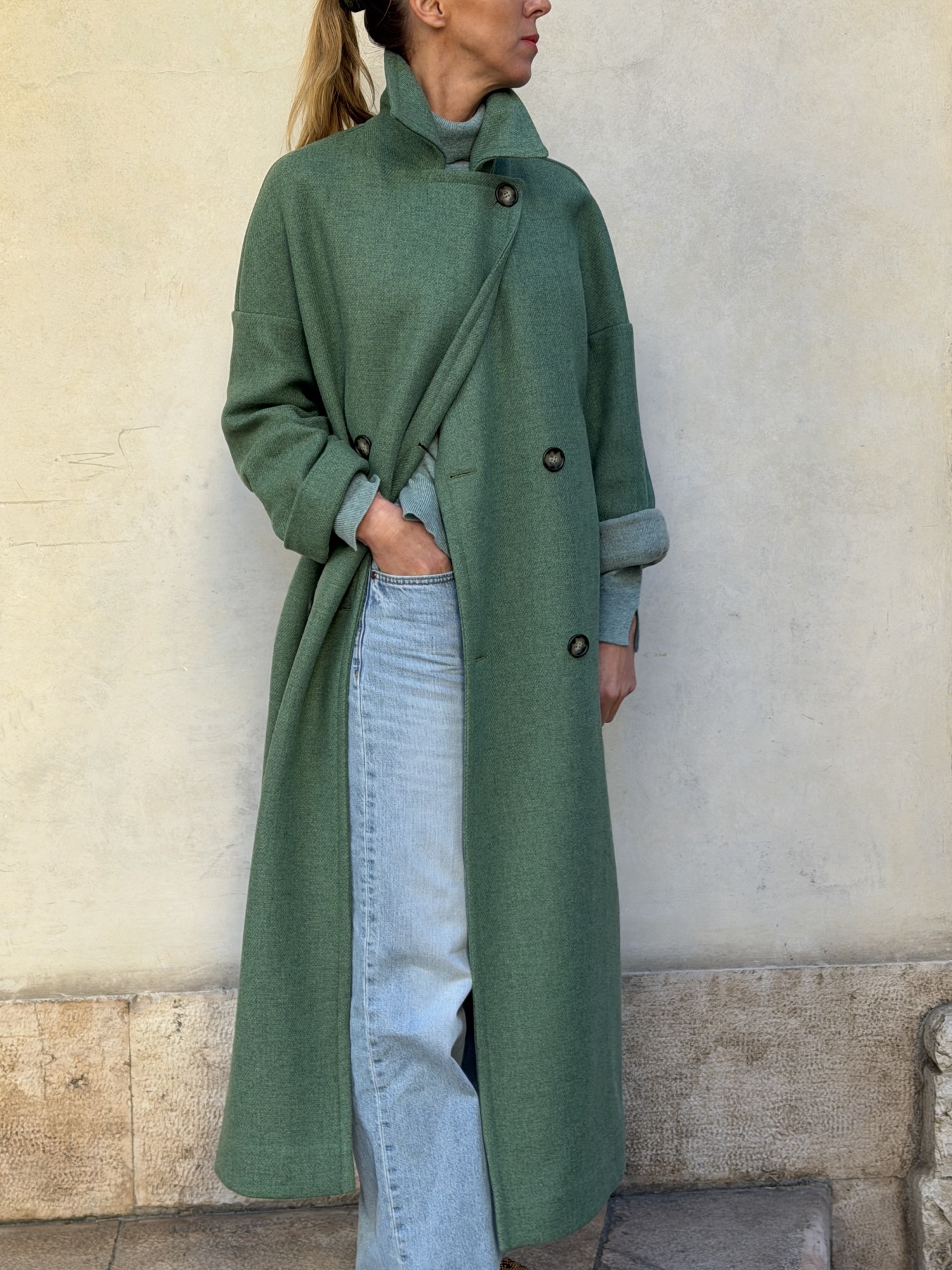 Cappotto Valeria lana bicolor Verde...