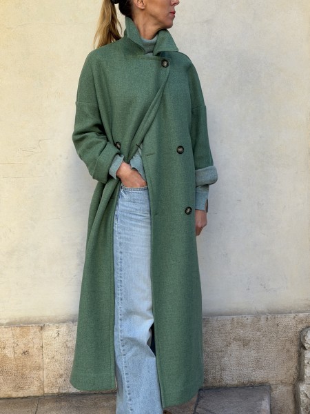 Cappotto Valeria lana bicolor Verde Eucalipto