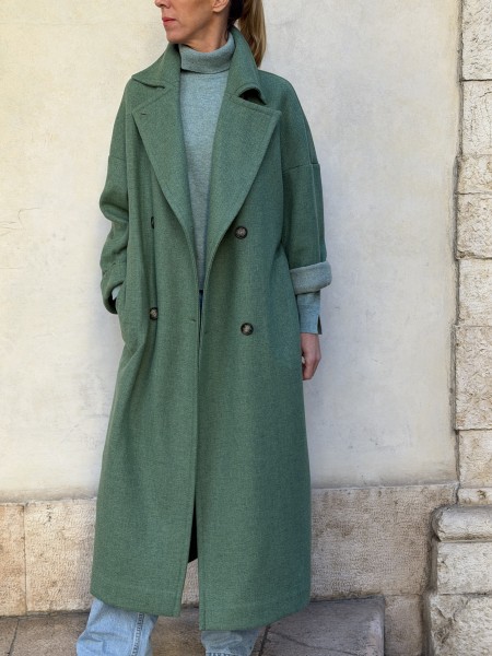 Cappotto Valeria lana bicolor Verde Eucalipto