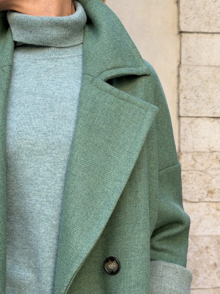 Cappotto Valeria lana bicolor Verde Eucalipto