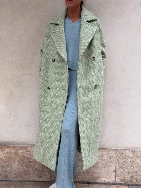 Cappotto Valeria lana spinata Verde/bianco