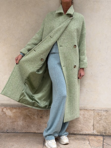 Cappotto Valeria lana spinata Verde/bianco