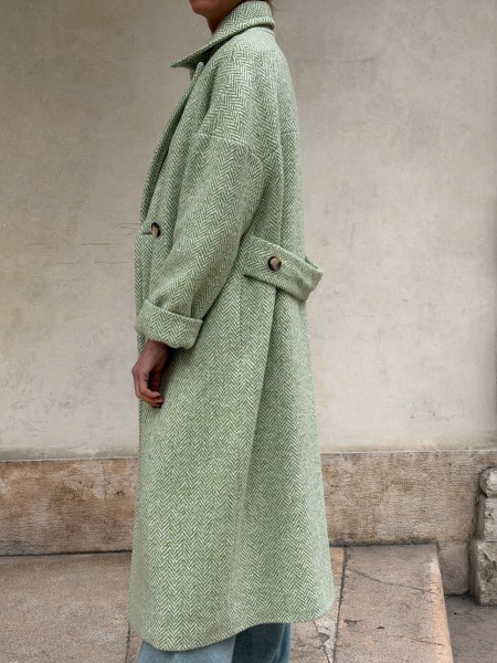 Cappotto Valeria lana spinata Verde/bianco
