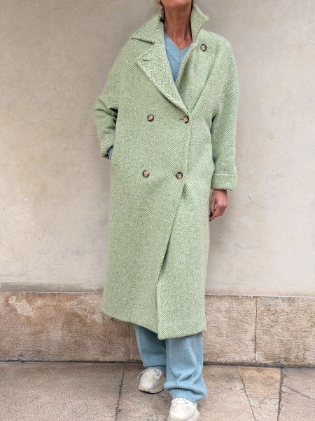 Cappotto Valeria lana spinata Verde/bianco