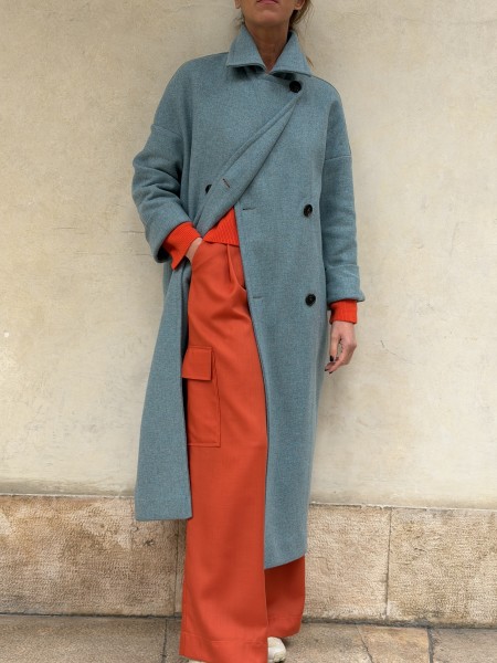 Cappotto Valeria lana bicolor Cielo