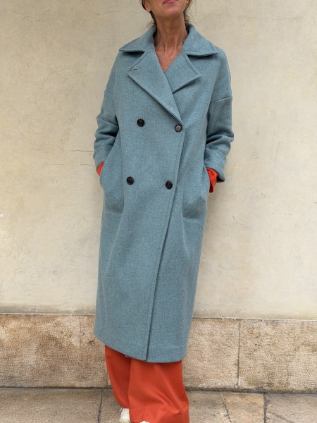 Cappotto Valeria lana bicolor Cielo
