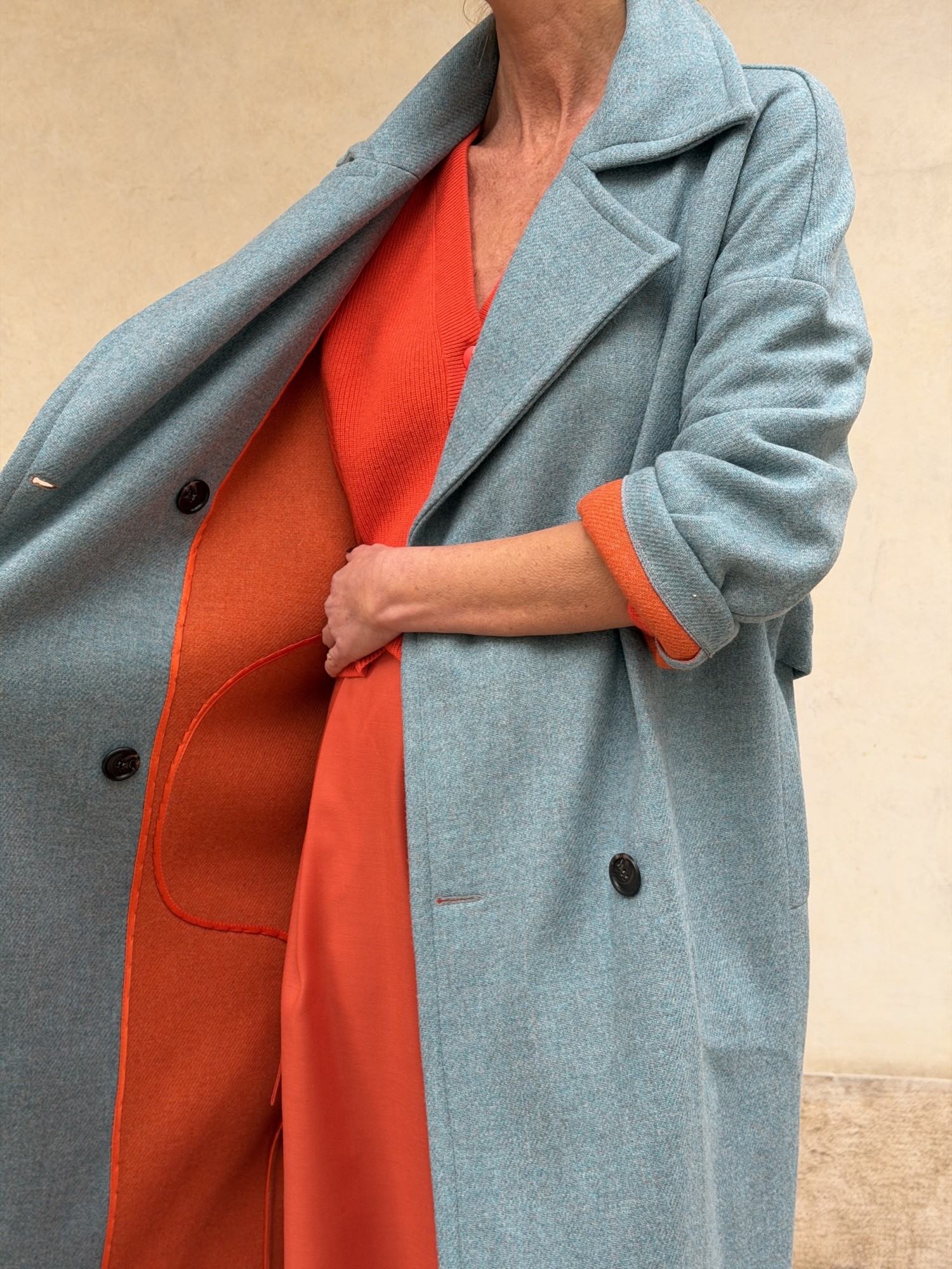 Cappotto Valeria lana bicolor Cielo
