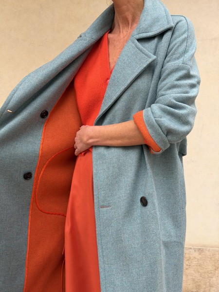 Cappotto Valeria lana bicolor Cielo